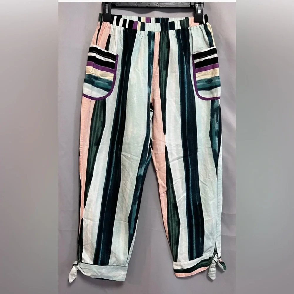 Red Carter  Womens Linen Blend Pants Size‎ Small Stripe Elastic Waist